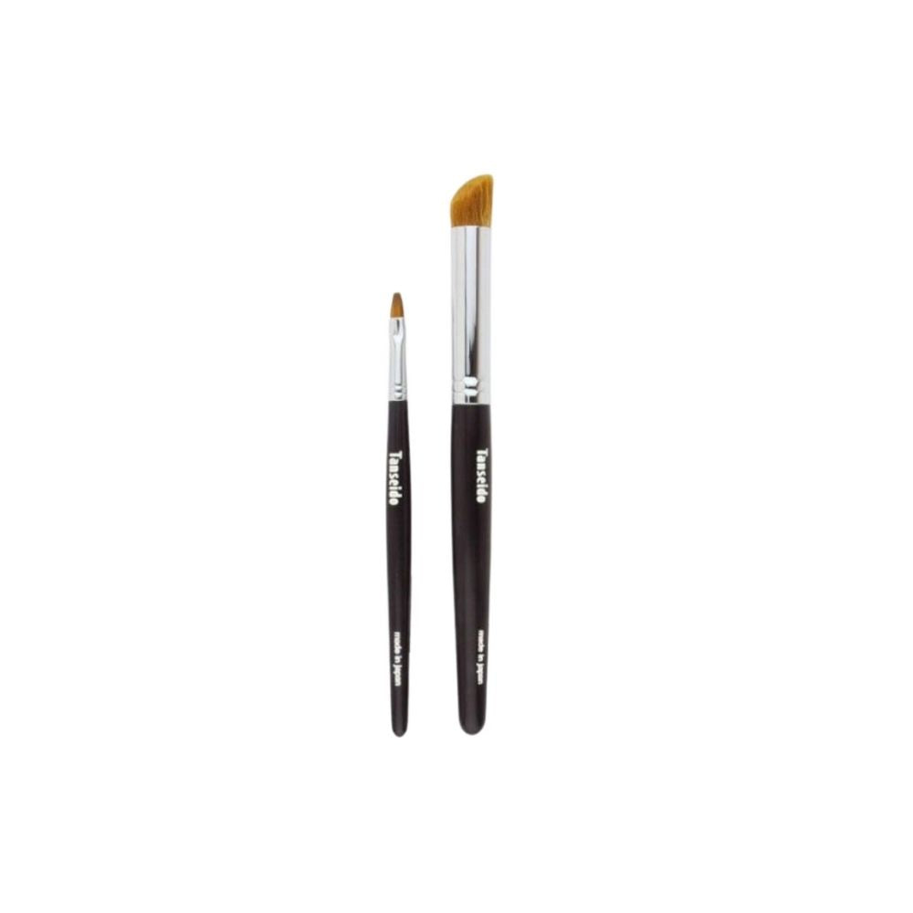 Tanseido 2-Brush Tea-Dyed Set, Red Handles (Special Offer) - Fude Beauty, Japanese Makeup Brushes
