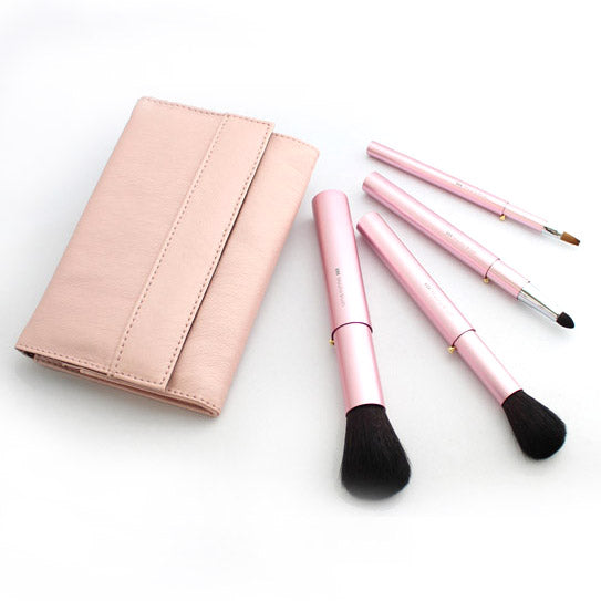 Mizuho KP-SET-P Portable 4-Piece Brush set Pink, KP Series - Fude Beauty, Japanese Makeup Brushes
