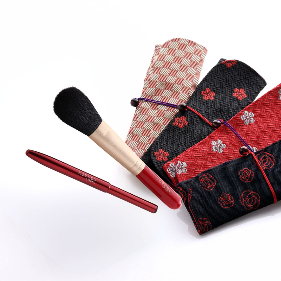 Koyudo Brush & Tatami Fabric Pouch Set - Fude Beauty, Japanese Makeup Brushes