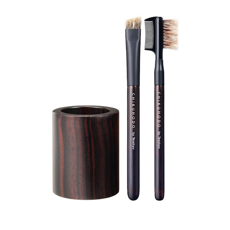 Chikuhodo Mens: SH-3 Brow / Brush & Comb set with Wooden stand - Fude Beauty, Japanese Makeup Brushes